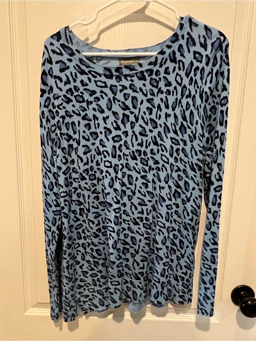 Style & Co. Light Blue Leopard-Print Long Sleeve Top